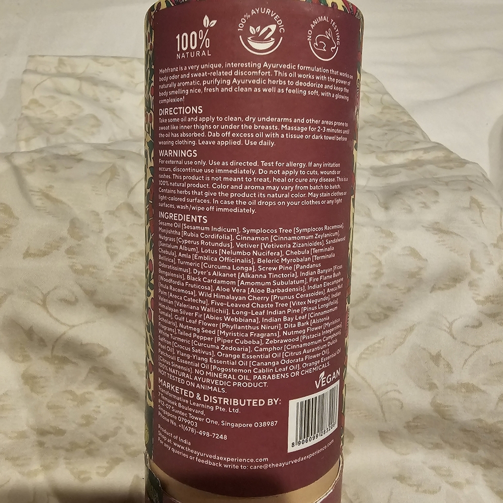 The Ayurveda Experience Mehfranz Deodorizing Oil 3.38 Fl Oz (100mg) - Picture 3 of 4
